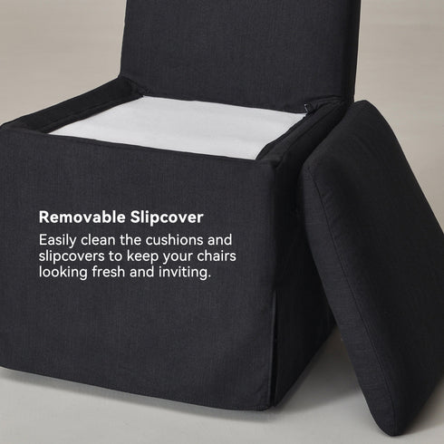 Diane Slipcover Performance Dining Chair with Casters - Black Upholstered Dining Chair | Modern Dining Chairs | Kinwell Furniture | Performance Fabric Dining Chairs